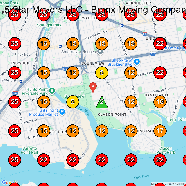 5 Star Movers LLC - Bronx Moving Company GeoGrid visibility map for Moving Company in Bronx
